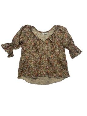 Natural Life size XS Floral Ruffle tie Neck Women's Top Multicolor boho flower